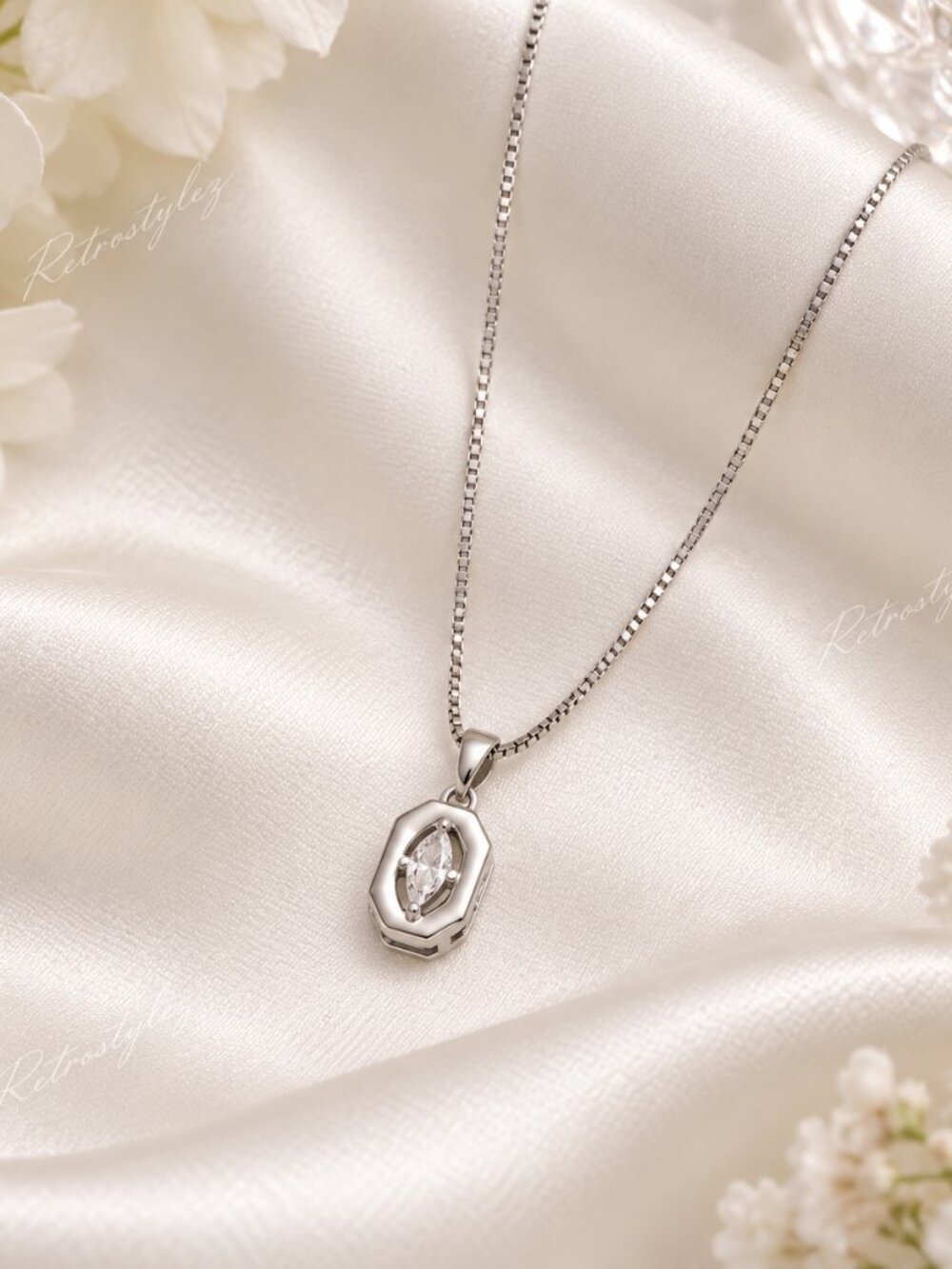 14K White Gold Womens 1ct Solitaire Diamond Pendant Necklace 18" New Jewelry